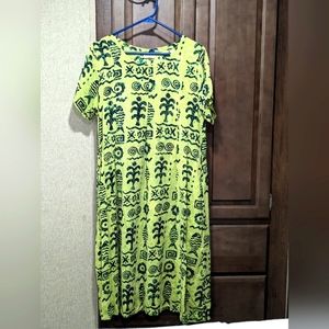 COPY - Wardrobe style rayon dress. Lime green with unique pattern.  Medium